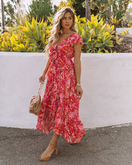 Robe longue Belladonna asymétrique à poches et nœud papillon - Framboise - Vente finale 