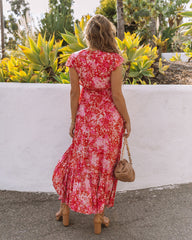 Robe longue Belladonna asymétrique à poches et nœud papillon - Framboise - Vente finale 