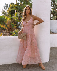 Robe longue à volants métallisée ajustable Fathoms Below - Rose - VENTE FINALE 