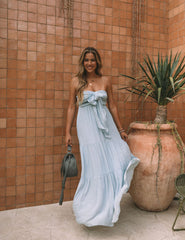 Robe longue bustier Hattie à poches et nœud sur le devant - Nénuphar 