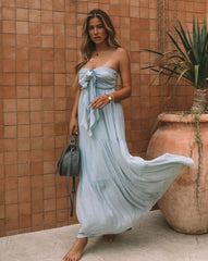 Robe longue bustier Hattie à poches et nœud sur le devant - Nénuphar 
