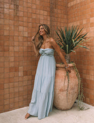 Robe longue bustier Hattie à poches et nœud sur le devant - Nénuphar 