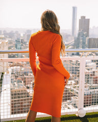 Robe midi Ari en maille à col boutonné - Orange - VENTE FINALE
