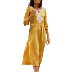 Robe longue brodée Club Tropicana - Jaune 
