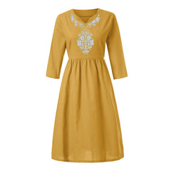 Robe longue brodée Club Tropicana - Jaune 