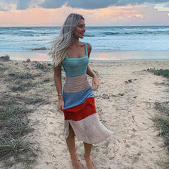 Robe longue Pretty Sweet Colorblock en crochet - VENTE FINALE 