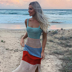 Robe longue Pretty Sweet Colorblock en crochet - VENTE FINALE 