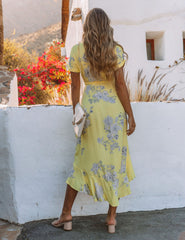 Robe longue portefeuille asymétrique Honey Grove - Jaune 