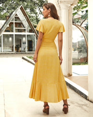 Robe longue portefeuille scintillante à manches bouffantes Riva 