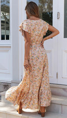 Robe longue à franges fleuries Parks - Ivoire multicolore 