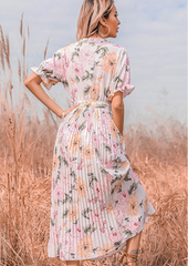 Robe midi à volants et imprimé floral texturé Dina 