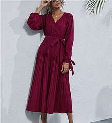 Robe midi plissée en satin Josefa - Bordeaux - VENTE FINALE 