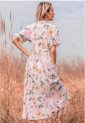 PRÉCOMMANDE - Robe midi plissée à fleurs Quiet Escape - Ivoire