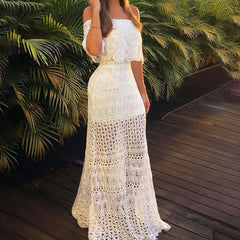 Robe midi Pascal en dentelle crochetée à volants - Blanche 