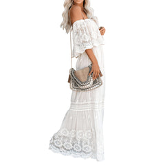 Robe longue en dentelle à épaules dénudées Flower Child 