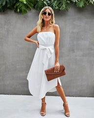 Robe longue bustier à volants effet cascade - Blanc cassé 