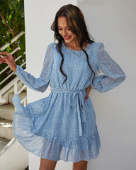 Robe midi à nouer en corde et imprimé floral « Rien que du ciel bleu » 