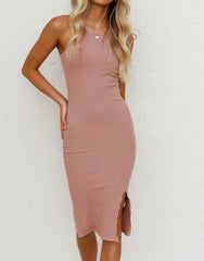 Robe midi Luna en maille côtelée - Rose 