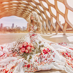 Robe longue Willa à volants en dentelle florale 