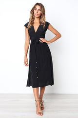 Robe midi boutonnée Betsy - Noire - VENTE FINALE 