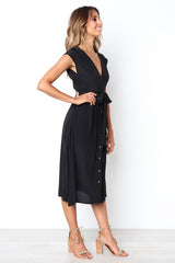 Robe midi boutonnée Betsy - Noire - VENTE FINALE 