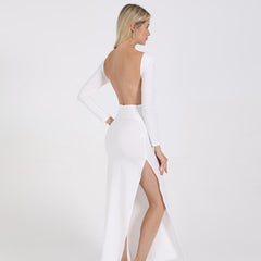 Robe midi Poise en coton blanc à dos ouvert - Vente finale 