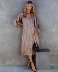 Robe midi imprimée satinée à manches ballon - Vente finale