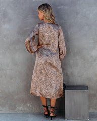 Robe midi imprimée satinée à manches ballon - Vente finale