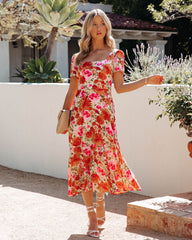 Robe midi Aviana à col carré fleuri - Multicolore 
