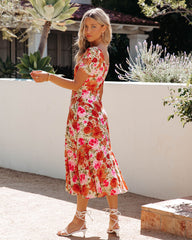 Robe midi Aviana à col carré fleuri - Multicolore 