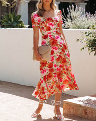 Robe midi Aviana à col carré fleuri - Multicolore 