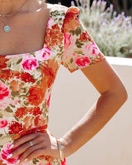 Robe midi Aviana à col carré fleuri - Multicolore 