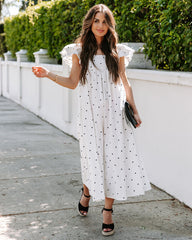 Robe midi à pois Edith en coton blanc avec poches - 