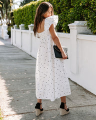 Robe midi à pois Edith en coton blanc avec poches - 