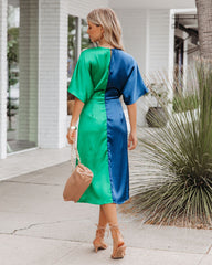Robe midi Essex en satin colorblock torsadé - Vert marine - VENTE FINALE 
