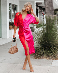 Robe midi Essex en satin colorblock torsadé - Rouge et rose - VENTE FINALE 
