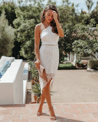 Robe midi dos nu en dentelle blanche, édition exclusive - Vente finale 