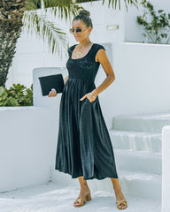 Robe midi smockée à poches Naite - Noire 