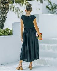 Robe midi smockée à poches Naite - Noire 