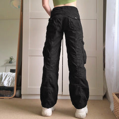 KittenAlarm - Jean ample femme Y2K, style streetwear, taille basse, poches, délavé, couleur unie, décontracté, idéal pour le travail. Pantalon en denim baggy pour femme.
