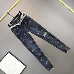 KittenAlarm - Jeans taille haute femme en promotion, ornés de perles et de papillons, jeans déchirés tendance, jeans stretch grande taille, jeans délavés, pantalons crayon