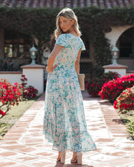 Robe longue Kayan à imprimé palmiers, boutonnée et smockée 