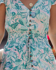 Robe longue Kayan à imprimé palmiers, boutonnée et smockée 