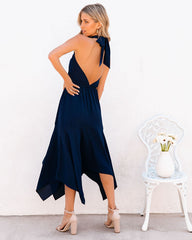 Robe midi dos nu Marisol à découpes - Bleu marine 