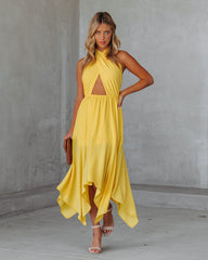 Robe midi dos nu Marisol à découpes - Jaune soleil