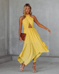 Robe midi dos nu Marisol à découpes - Jaune soleil