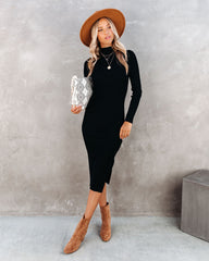 Robe midi en maille à col montant Newtown - Noire 