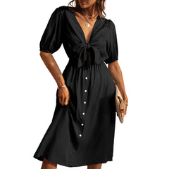 Robe midi boutonnée en lin mélangé Makayla 