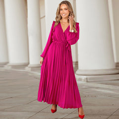 Robe mi-longue drapée Myka - Fuchsia 