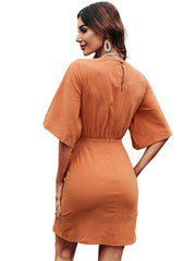 Robe midi Jenner en lin mélangé à nœud sur le devant et découpe - Orange